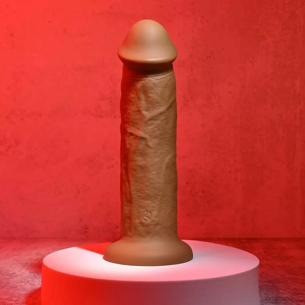 Evolved 7" Girthy Vibrating Silicone Rechargeable Dong In Brown